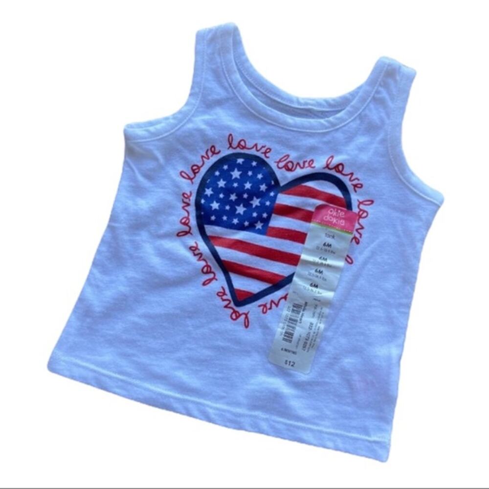 Okie Dokie Girls Tank Top Size 6 Months Patriotic Heartโ Love Fourth of July NEW
